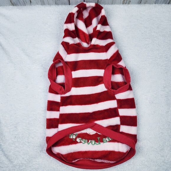 Santa Loves Me Fleece Dog Sweater Striped Size Large - Picture 2 of 8